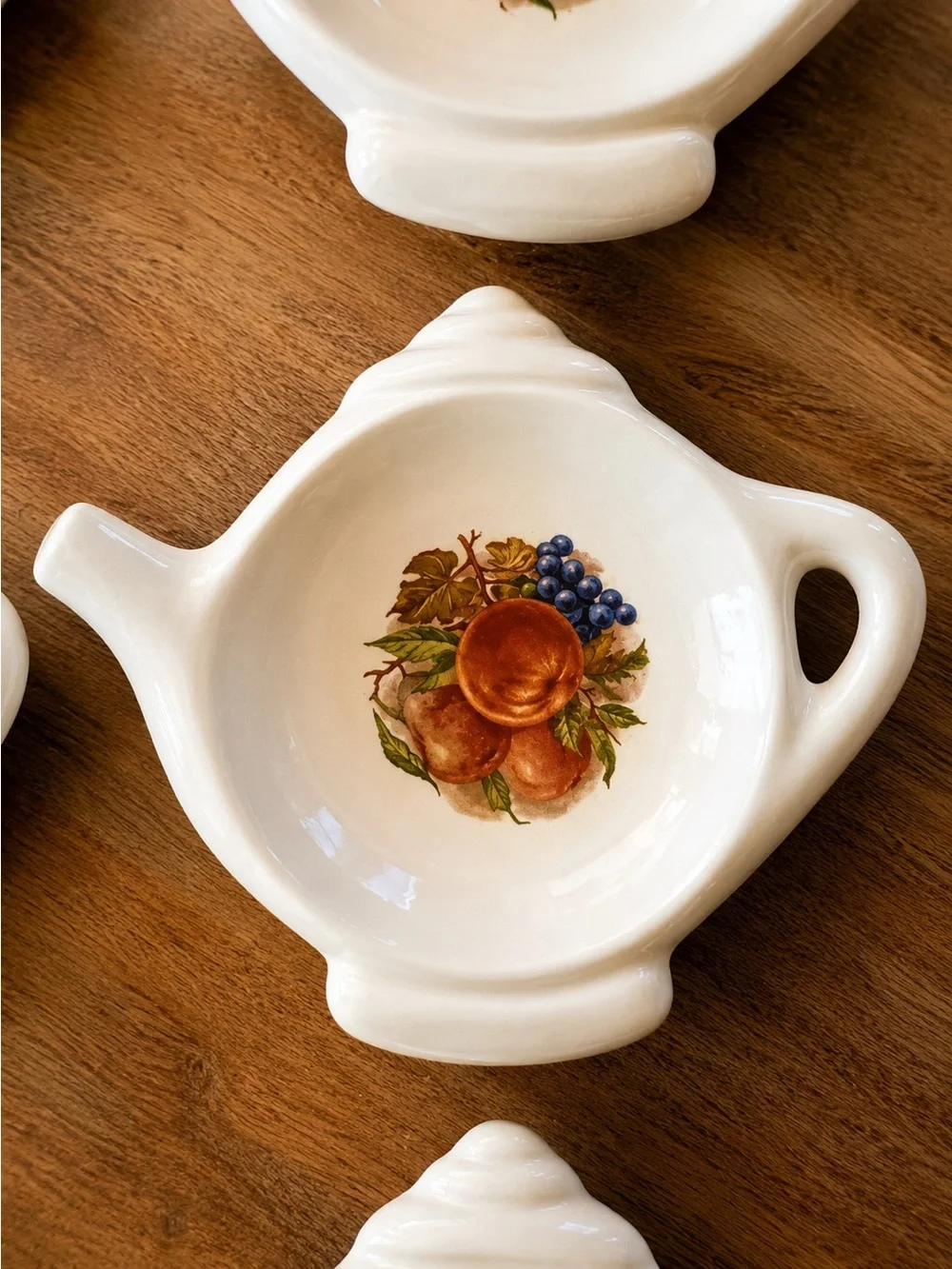 Vintage Mountainside Ceramic Teapot Tea Bag Tidies- Set of 6 Fruit Designs